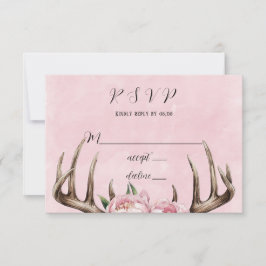 Boho Antler mit Pink Peonies Wedding RSVP Karte
