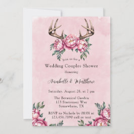 Boho Antler Pink Peonies Wedding Couples Dusche Einladung