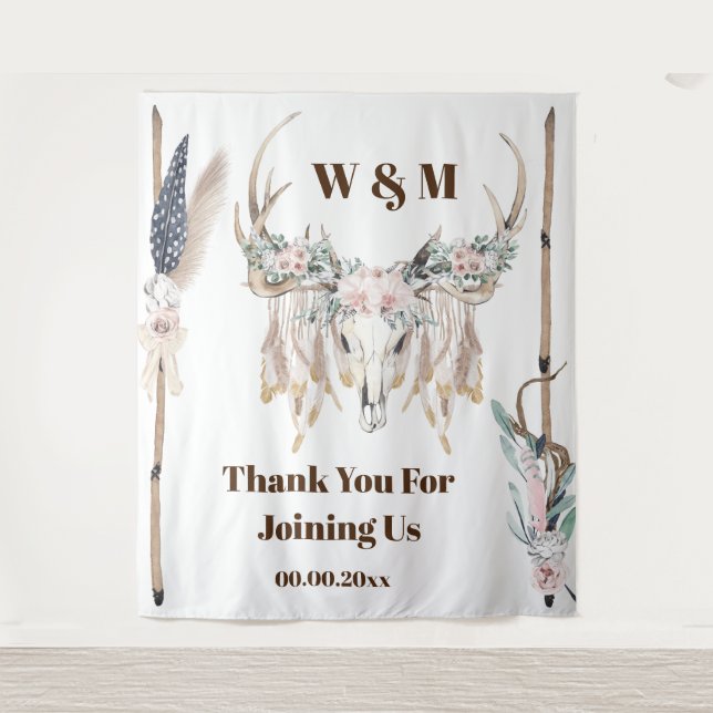 Boho antlers Rose fether wood rustikalen indian Wandteppich (Vorderseite)