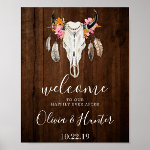 Boho Antlers Skull Dark Wood Welcome Wedding Poster