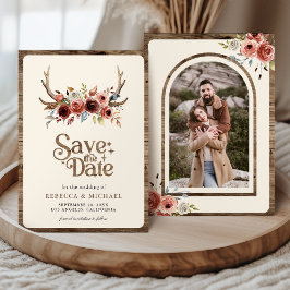 Boho Antlers Terracotta Floral Photo Wedding Save The Date