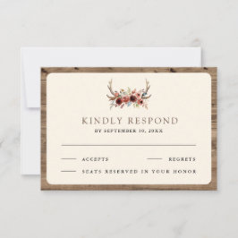 Boho Antlers Terracotta Floral Wedding RSVP Karte