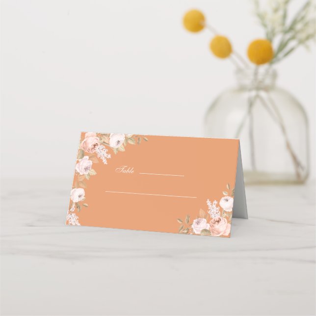 Boho Apricot Peonies Wedding Platzkarte (Vorderseite)