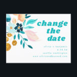 Boho Aquamarin Blue and Gold Watercolor Floral Wed Ankündigungspostkarte<br><div class="desc">Boho Aquamarin Blue and Gold Watercolor Floral Wedding</div>