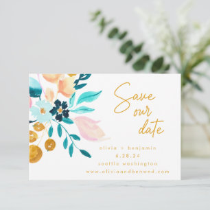 Boho Aquamarin Blue Floral Hand gemalt Romantik Save The Date