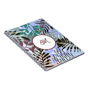 Boho Aquamarin Blue Red Blätter Notebook Notizblock