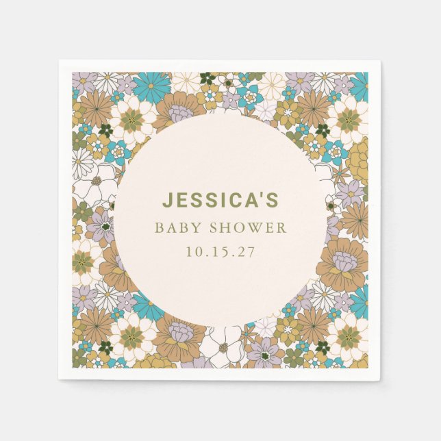 Boho Aquamarin Brown Floral Niedlich Baby Dusche C Serviette (Vorderseite)