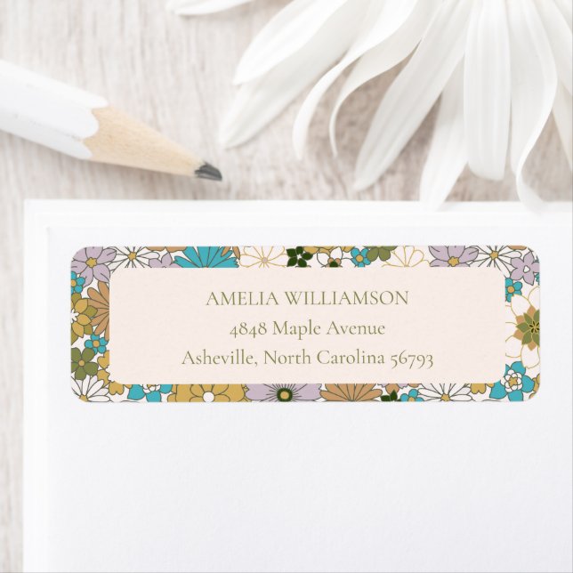 Boho Aquamarin Brown Floral Niedliche Rücksendeadr (Insitu)