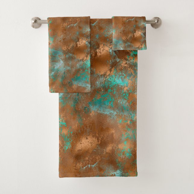 Boho Aquamarin Copper Grunge Badhandtuch Set (Insitu)
