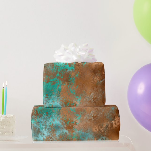Boho Aquamarin Copper Grunge Geschenkpapier (Partygeschenke)