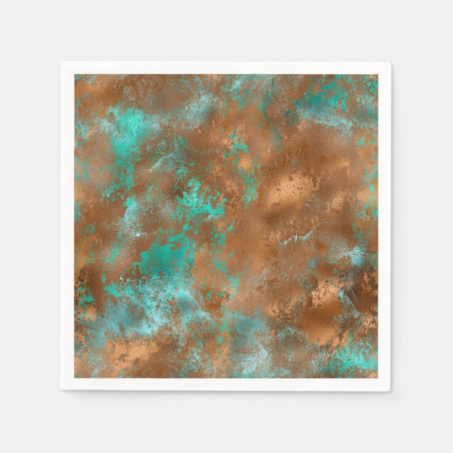 Boho Aquamarin Copper Grunge Serviette (Vorderseite)