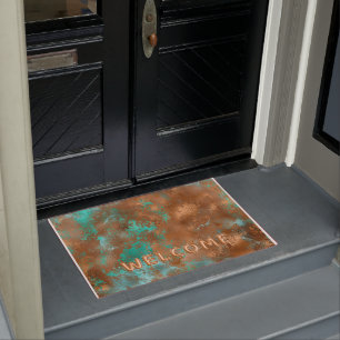 Boho Aquamarin Copper Grunge Willkommen Fußmatte