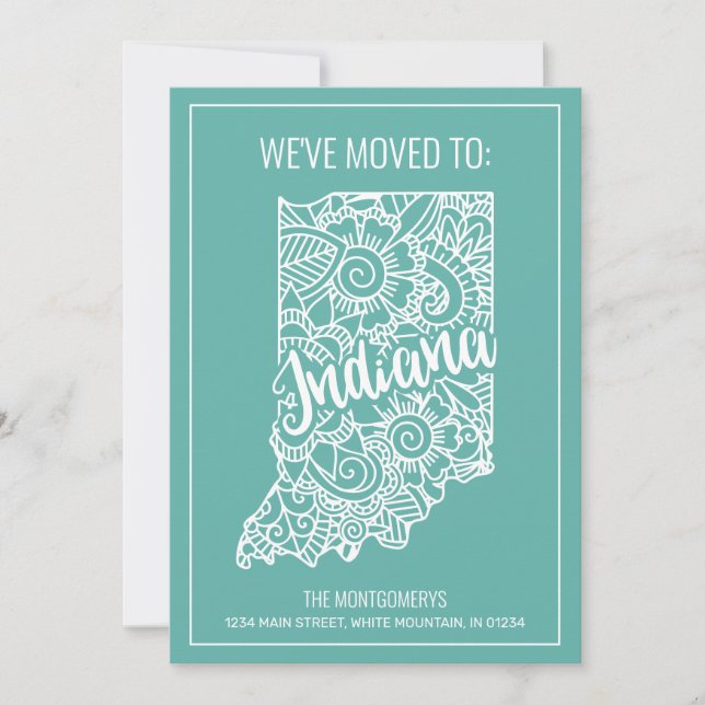 Boho Aquamarin Floral Mandala Indiana Staat Moving Ankündigung (Vorderseite)
