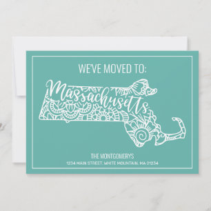 Boho Aquamarin Floral Mandala Massachusetts Moving Ankündigung