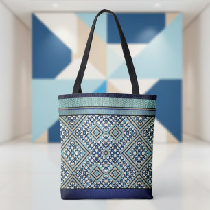 Boho Aquamarin, Tan, Black, Blue Tribal