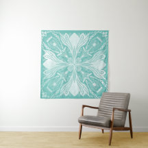 Boho Aquamarin und White Mandala Muster Tapestry