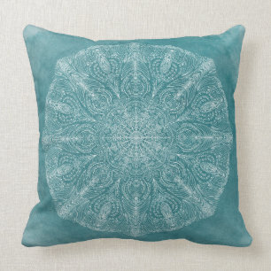 Boho Aquamarin Watercolor Mandala Wohngestaltung Kissen