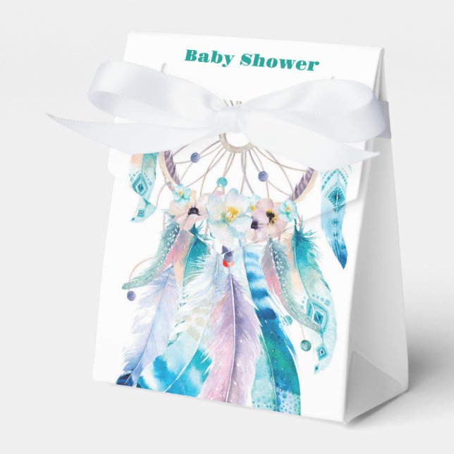 Boho Aquamarine und Lila Dreamcatcher Babydusche Geschenkschachtel (Vorderseite)
