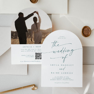 Boho Aquamarine und weiße Foto QR-Codeliste Einladung