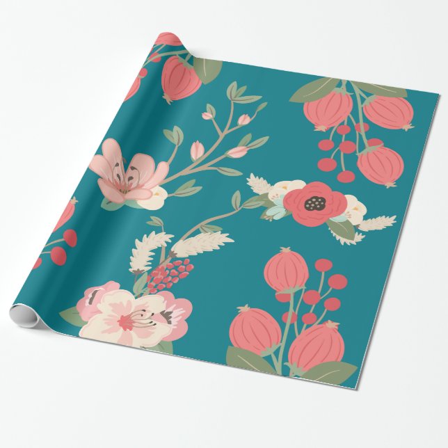 Boho aquamarines Blumen Geschenkpapier (Ungerollt)