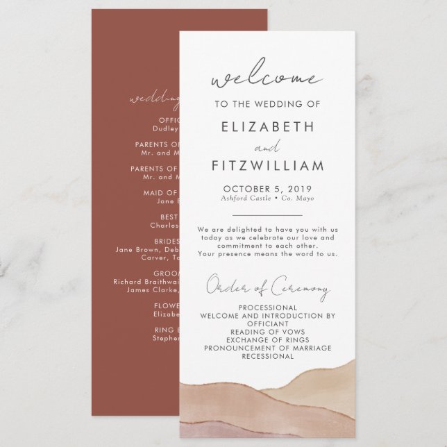 Boho-Aquarell-Abstrakt | Rust-Ahorn-Hochzeit  Programm (Vorne/Hinten)