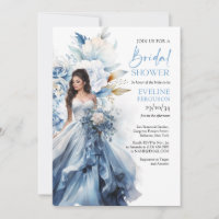 Boho-Aquarell-Blau und weißes Blumen-Brautkleid