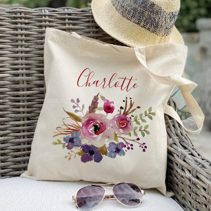 Boho Aquarell Blume Bridesmaid Personalisiert Tragetasche