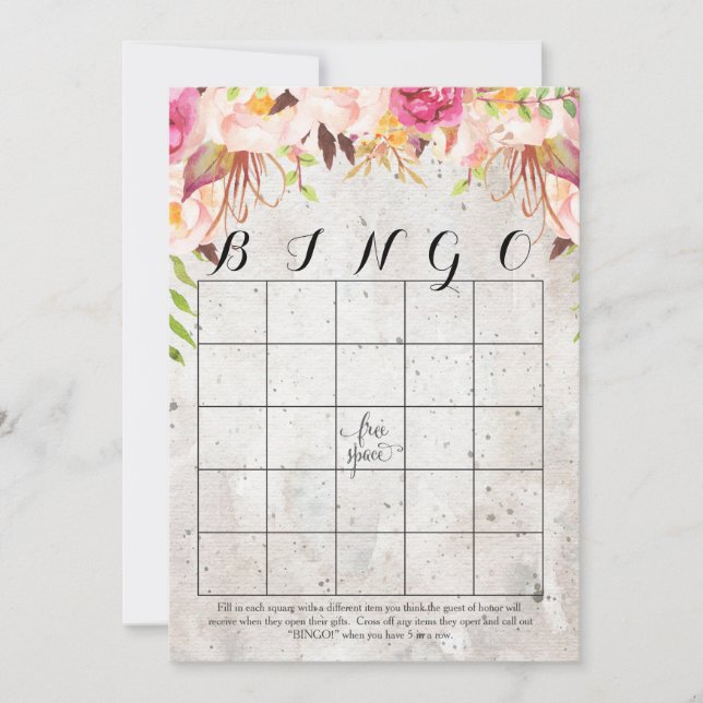 Boho Aquarell Blume Dusche Bingo Karten (Vorderseite)