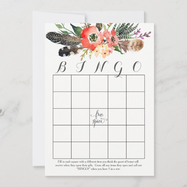 Boho Aquarell Blume Dusche Bingo Karten (Vorderseite)