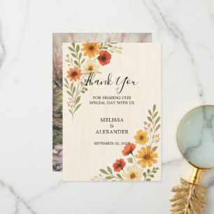 Boho Aquarell Blume Foto Hochzeit Dankeskarte