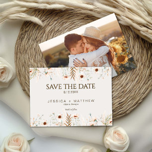 Boho-Aquarell-Blumen-Hochzeitsfoto Save The Date