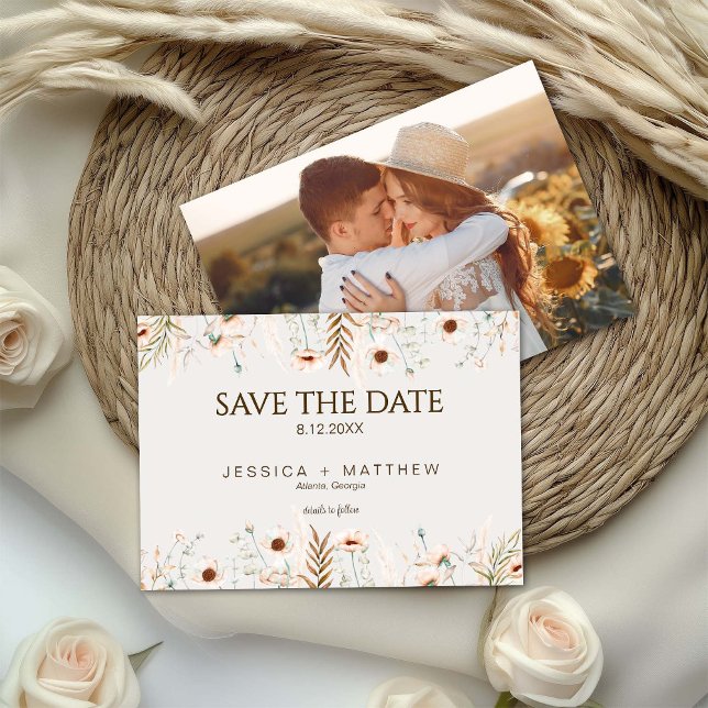Boho-Aquarell-Blumen-Hochzeitsfoto Save The Date (Von Creator hochgeladen)