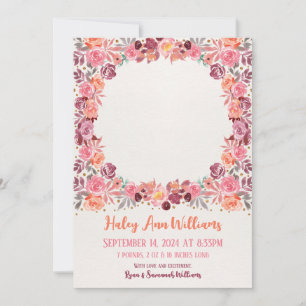 Boho-Aquarell-Blumen-Neugeborenes Baby Mädchen Fot Ankündigung