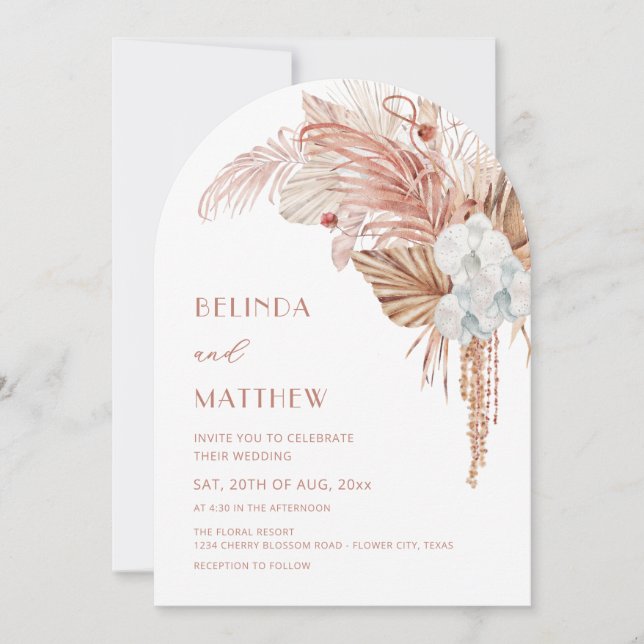 Boho-Aquarell-Bogenförmiges Florales Design Einladung (Vorderseite)