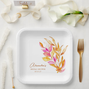 Boho-Aquarell-Botanik-Rosa-Gold-Brautparty Pappteller