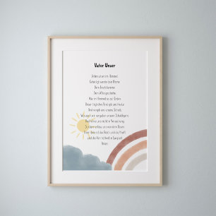 Boho Aquarell das Gebet des Herrn in deutscher Sch Poster