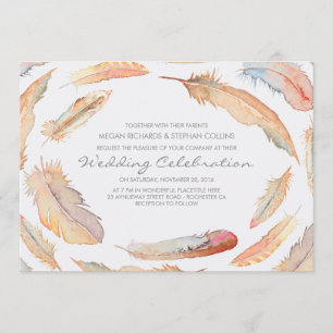 Boho Aquarell Federn Stamm und wilde Hochzeit Einladung