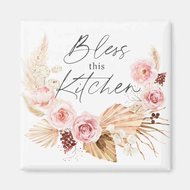 Boho Aquarell Floral Pampas Grass Küche Magnet (Vorne)