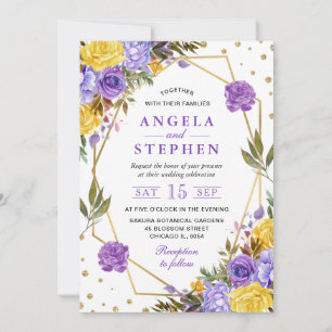 Boho-Aquarell-Frühlingsblumen Goldrahmen-Hochzeit Einladung
