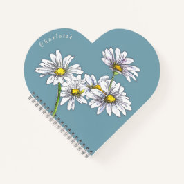 Boho-Aquarell-Gänseblümchen-Blauherz-Weihnachtsges Notizbuch