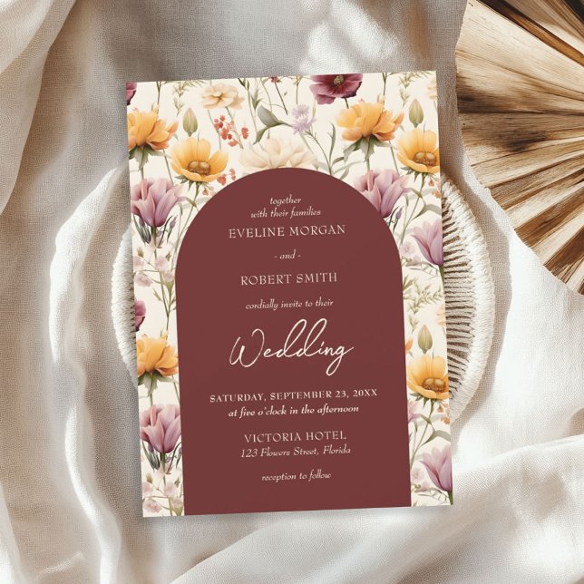 Boho Aquarell Gelbe Blume Einladung (Boho watercolor fall yellow wild flowers invitation)