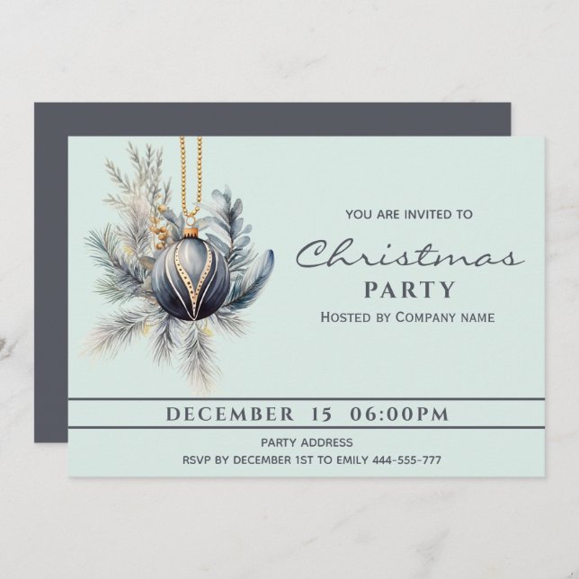 Boho Aquarell Grüne Weihnachtsball Einladung (Vorne/Hinten)