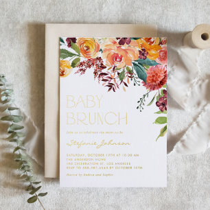 Boho-Aquarell-Herbst-Blumenstrauß-Baby-Brunch Folieneinladung