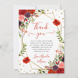 Boho-Aquarell-Herbstblumen-Goldrahmen-Hochzeit Dankeskarte