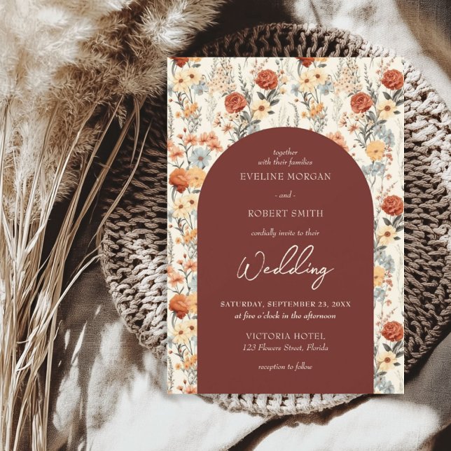 Boho Aquarell Herbstbogen Blume Einladung (Boho watercolor autumn wild flowers arch invitation)