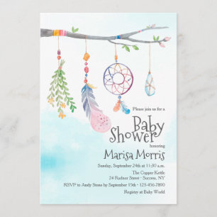 Boho Aquarell-lädt Stammes- Feder-Babyparty ein Einladung