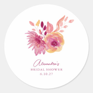 Boho-Aquarell-Magenta-Rote-Blumen-Junggesellinnen- Runder Aufkleber