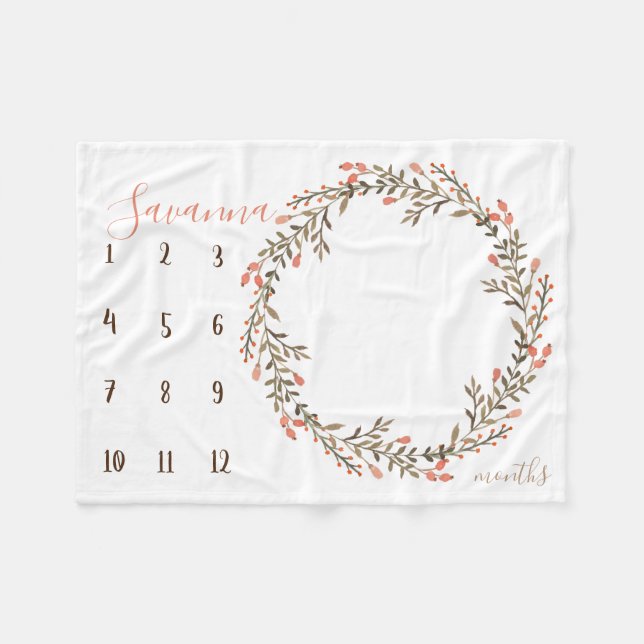 Boho Aquarell Meilenstein Foto Requip Fleecedecke (Vorderseite (Horizontal))