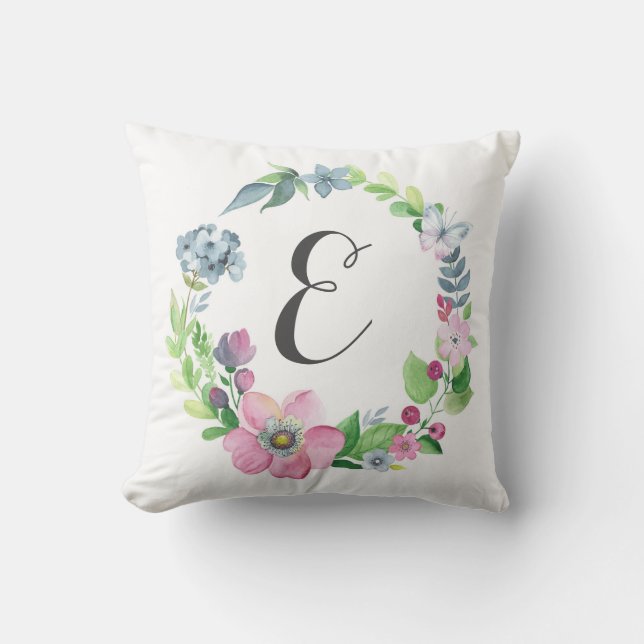 Boho Aquarell mit Blumen u. Monogramm des Kissen (Vorderseite)