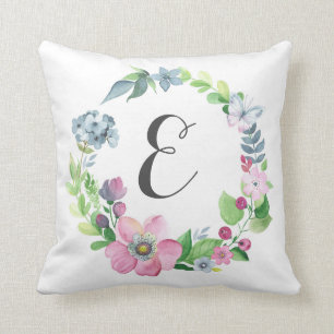 Boho Aquarell mit Blumen u. Monogramm des Kissen